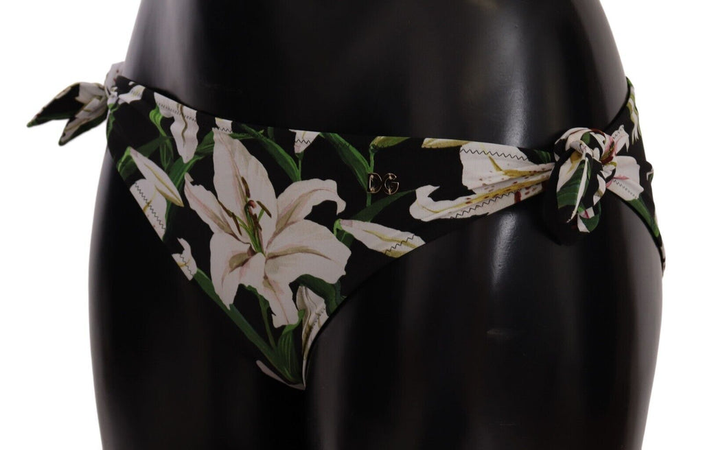 Bikini Bottom Black Lily Print Swimsuit Swimwear - it4-l