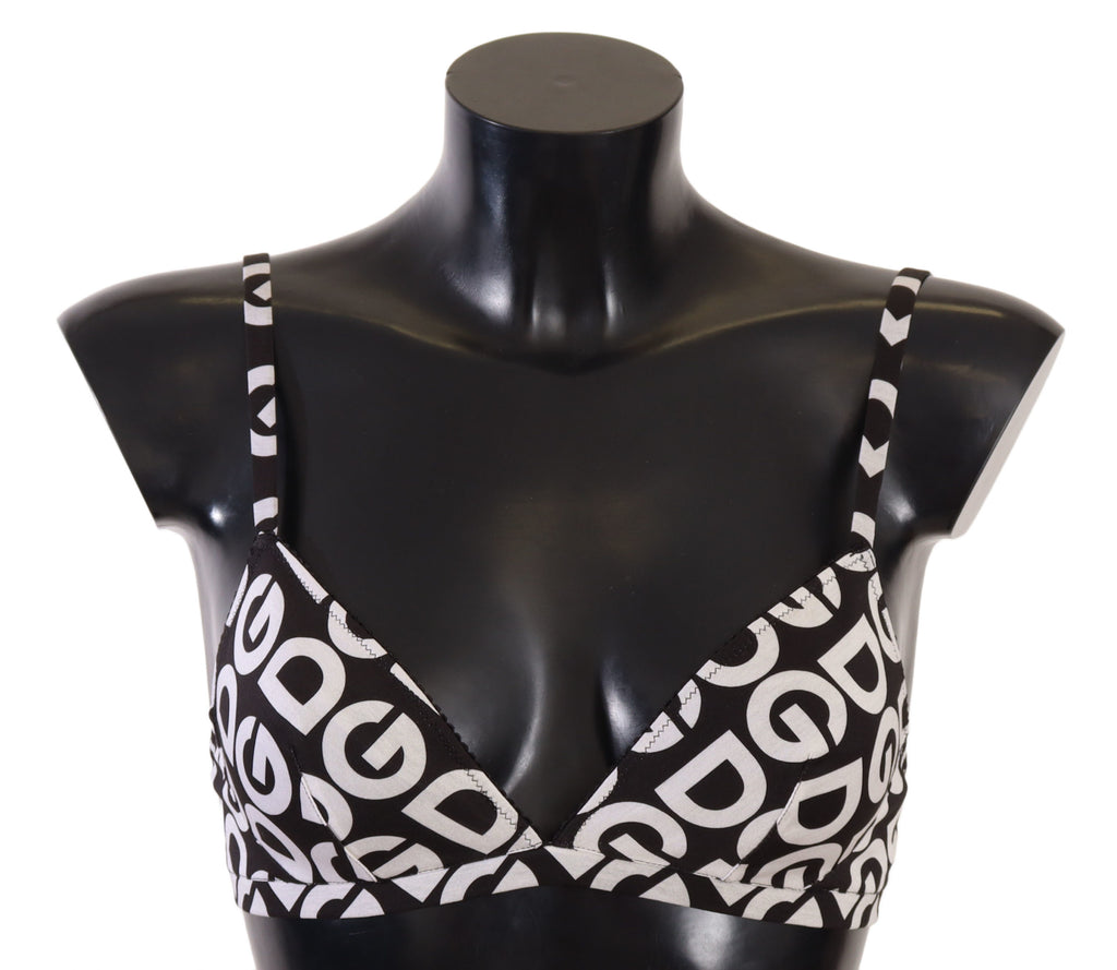 Black White DG Print Non Wire Cotton Bra Underwear - it1-xs
