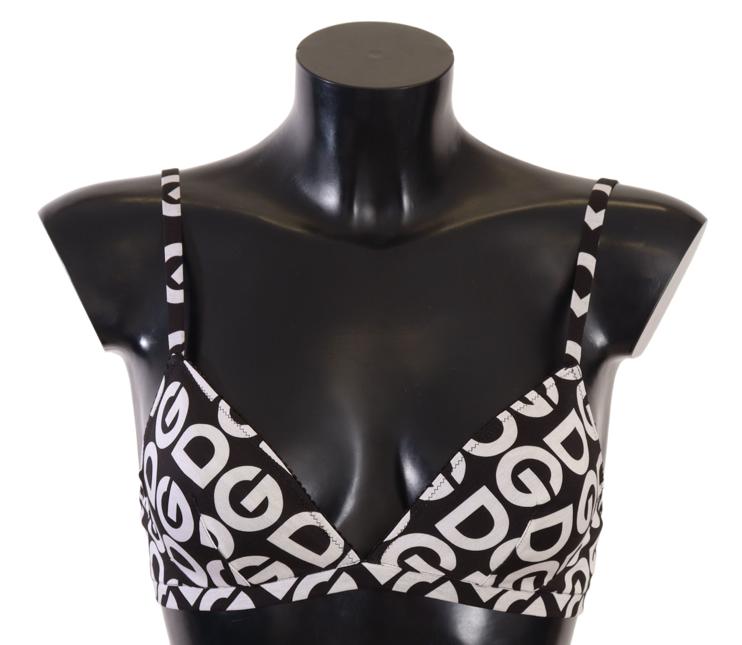 Black White DG Print Non Wire Cotton Bra Underwear - it1-xs