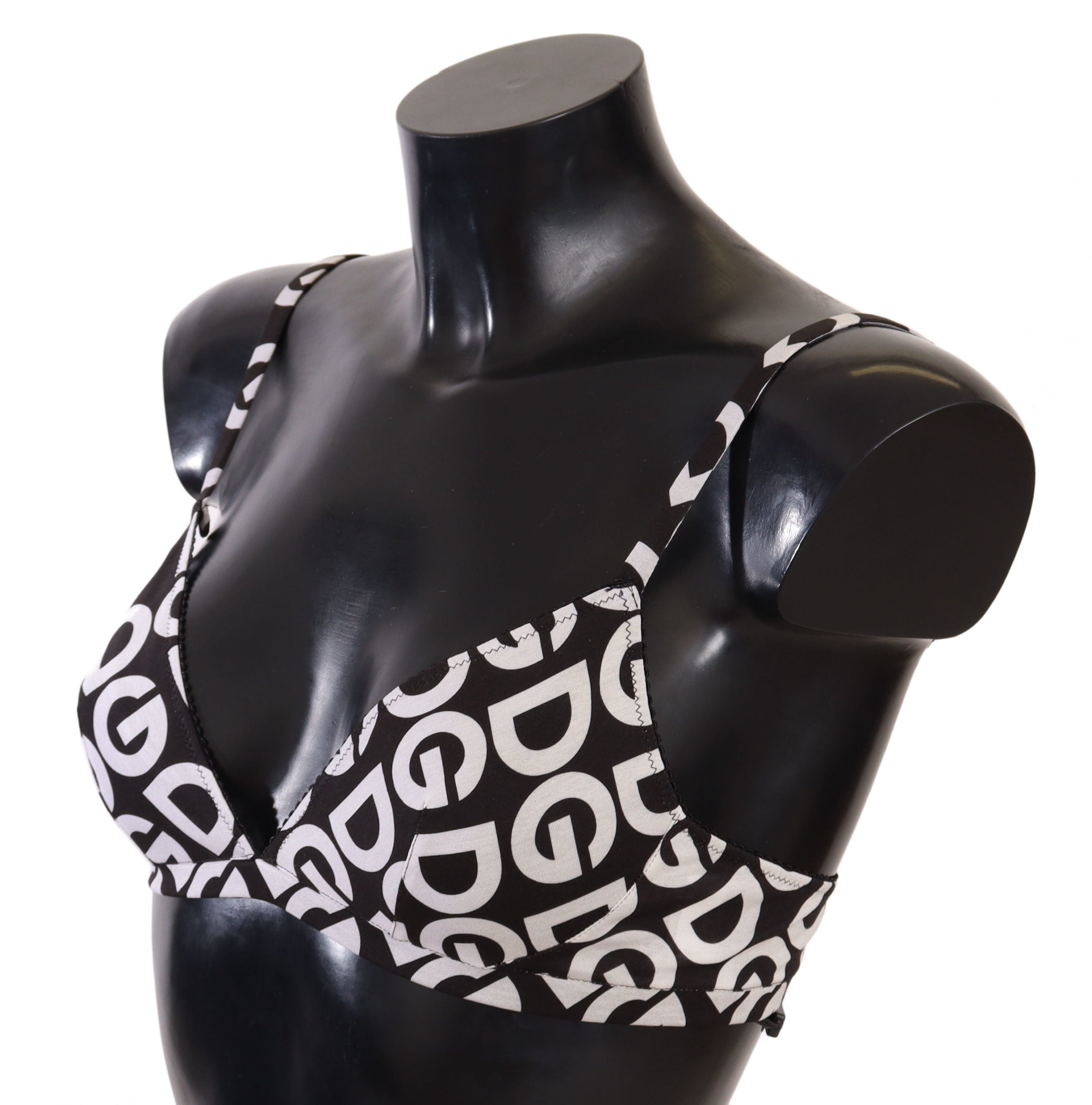 Black White DG Print Non Wire Cotton Bra Underwear - it1-xs