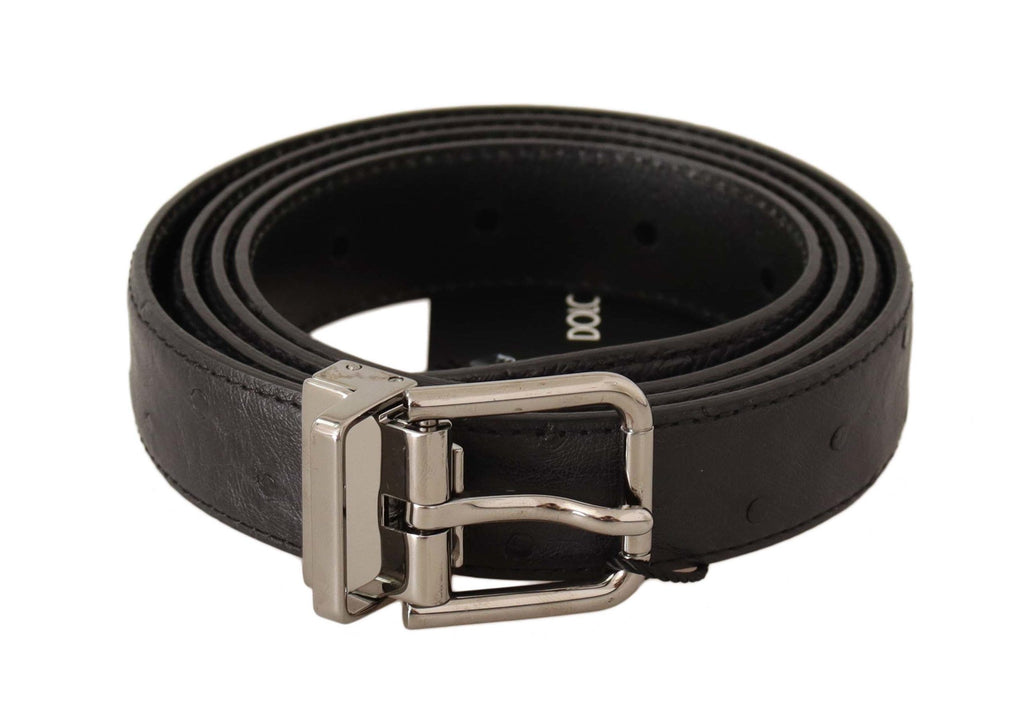 Black Exotic Leather Silver Buckle Belt - 105-cm-42-inches