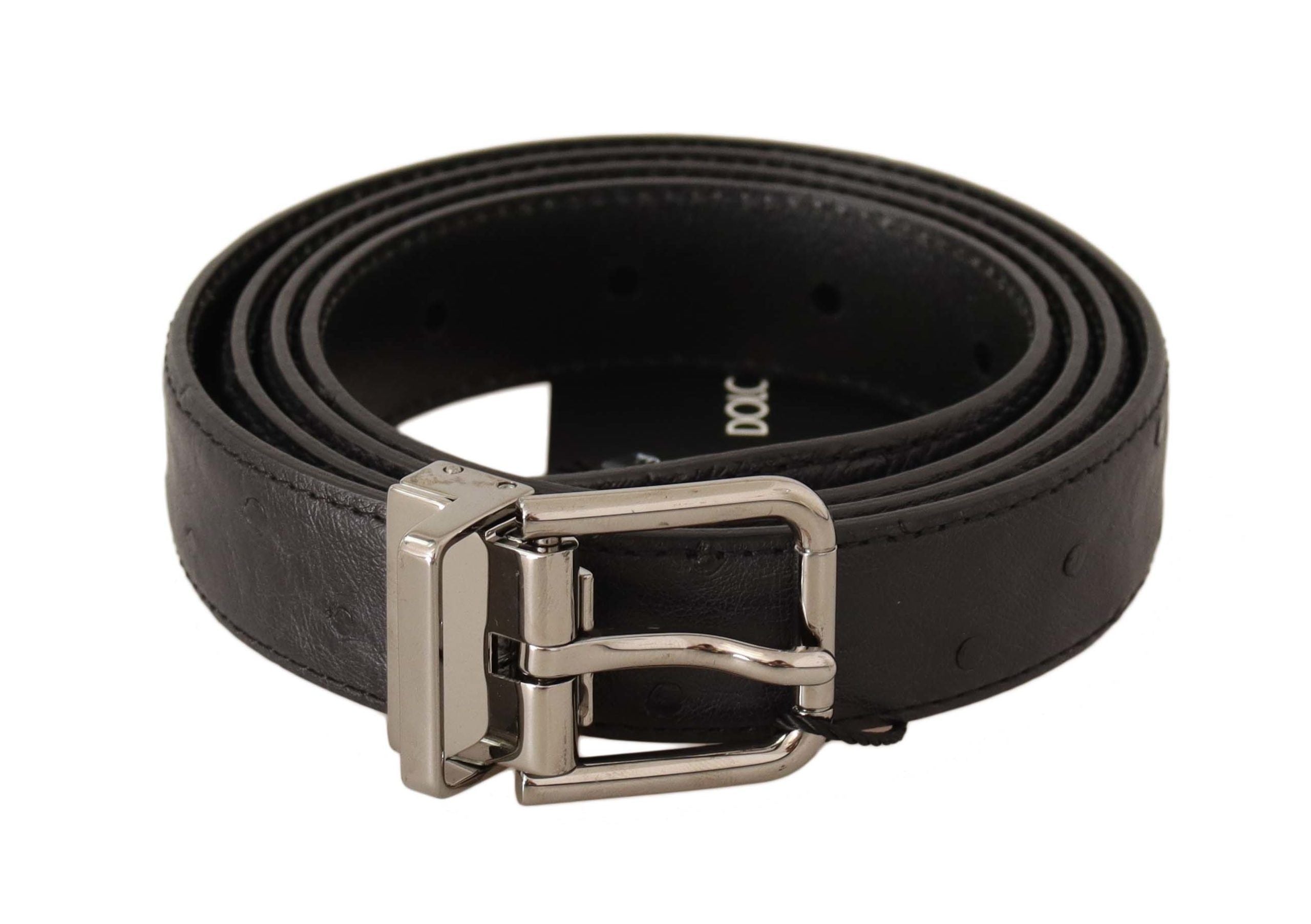 Black Exotic Leather Silver Buckle Belt - 105-cm-42-inches