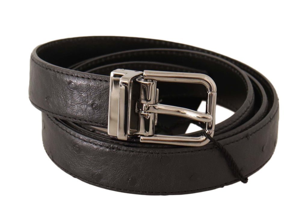 Black Exotic Leather Silver Buckle Belt - 105-cm-42-inches