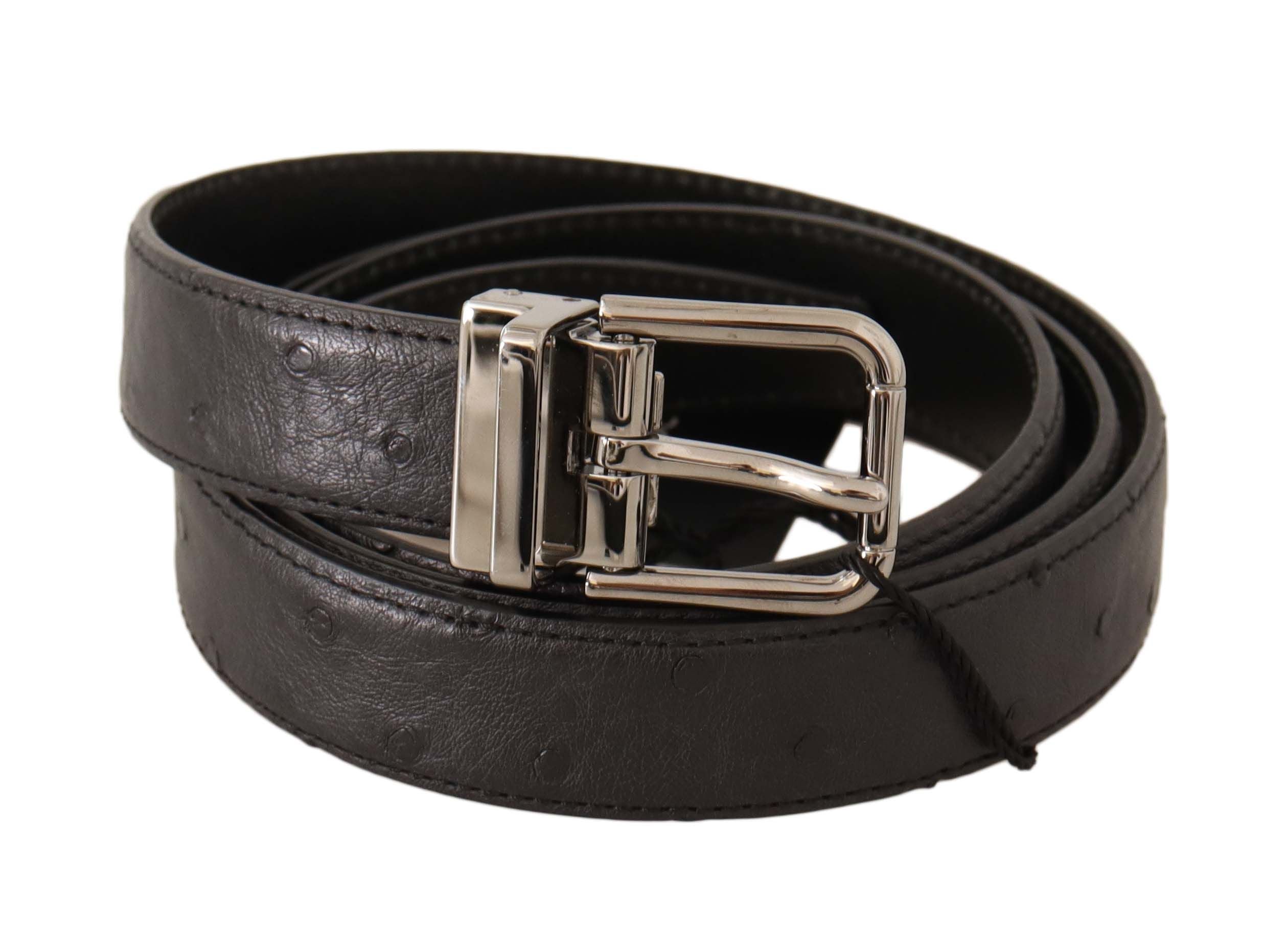 Black Exotic Leather Silver Buckle Belt - 105-cm-42-inches