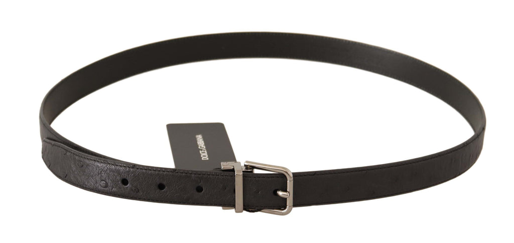 Black Exotic Leather Silver Buckle Belt - 105-cm-42-inches