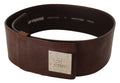 Brown Genuine Leather Wide Logo Buckle Waist Belt - 70-cm-28-inches