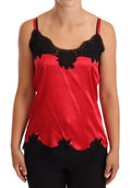 Red Floral Lace Silk Satin Camisole Lingerie Top - it2-s