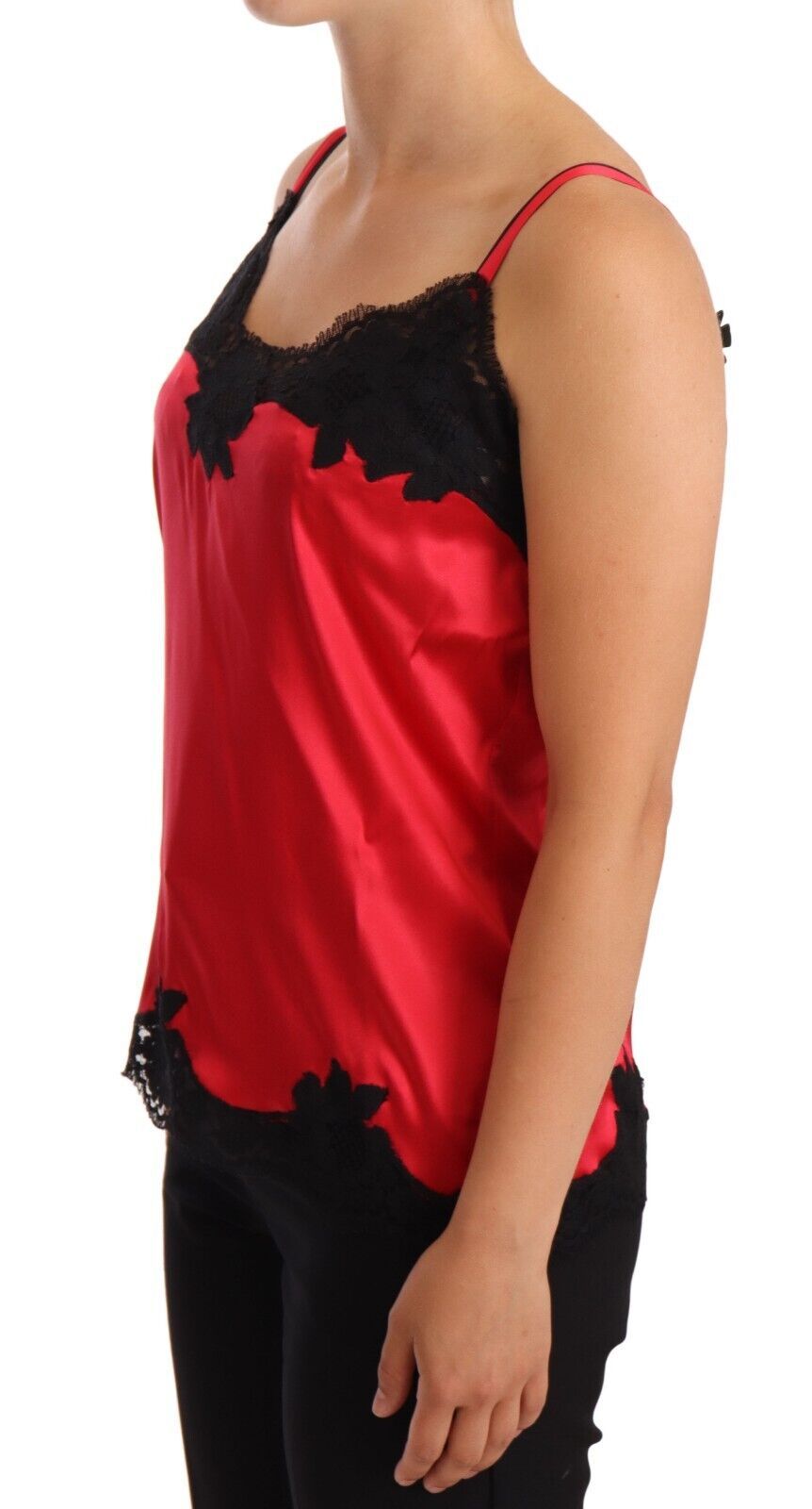 Red Floral Lace Silk Satin Camisole Lingerie Top - it2-s