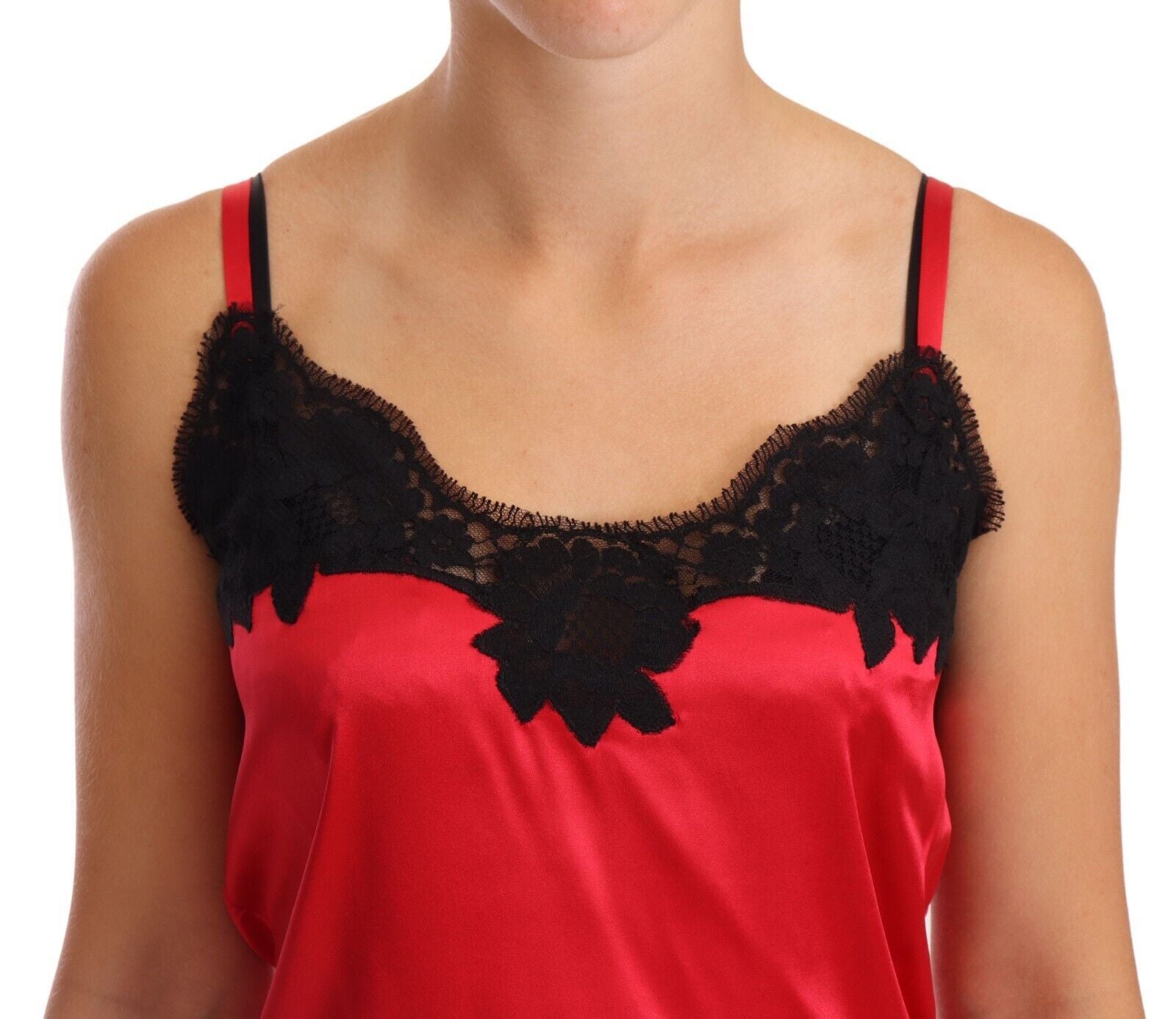 Red Floral Lace Silk Satin Camisole Lingerie Top - it2-s