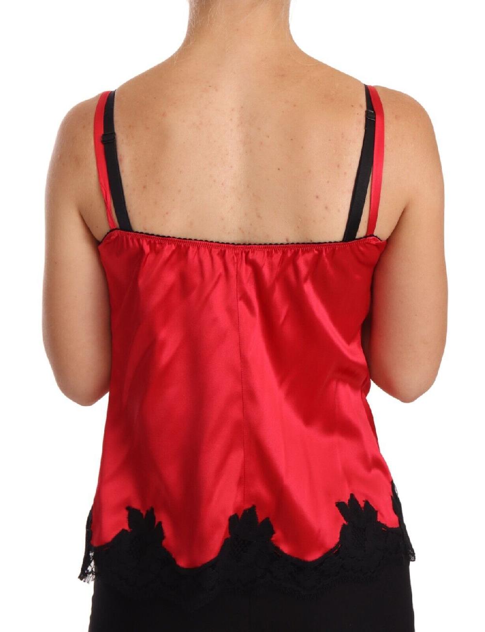 Red Floral Lace Silk Satin Camisole Lingerie Top - it2-s