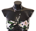 Black Lily Print Swimsuit Bikini Top Swimwear - it1-xs