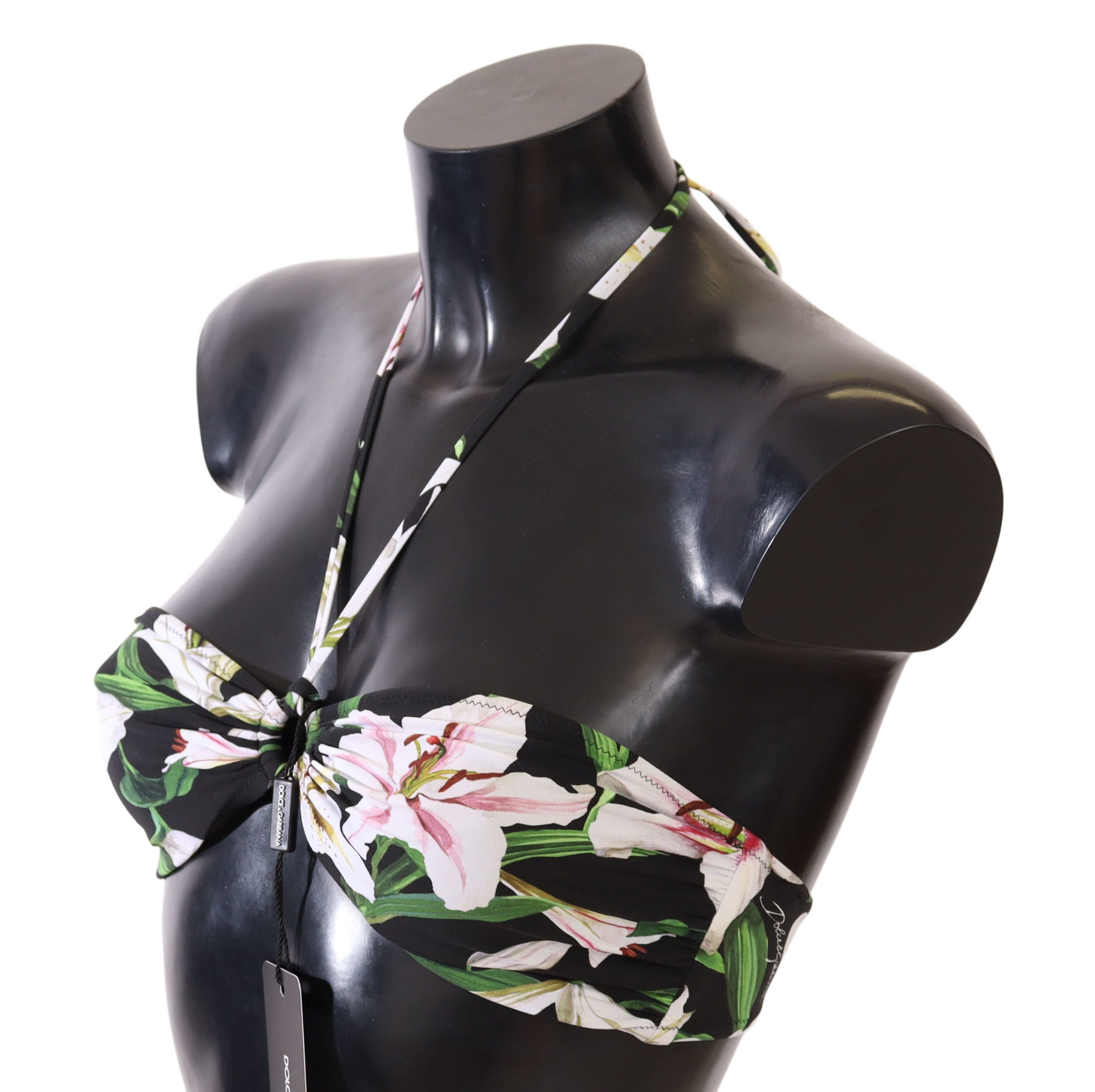 Black Lily Print Swimsuit Bikini Top Swimwear - it1-xs