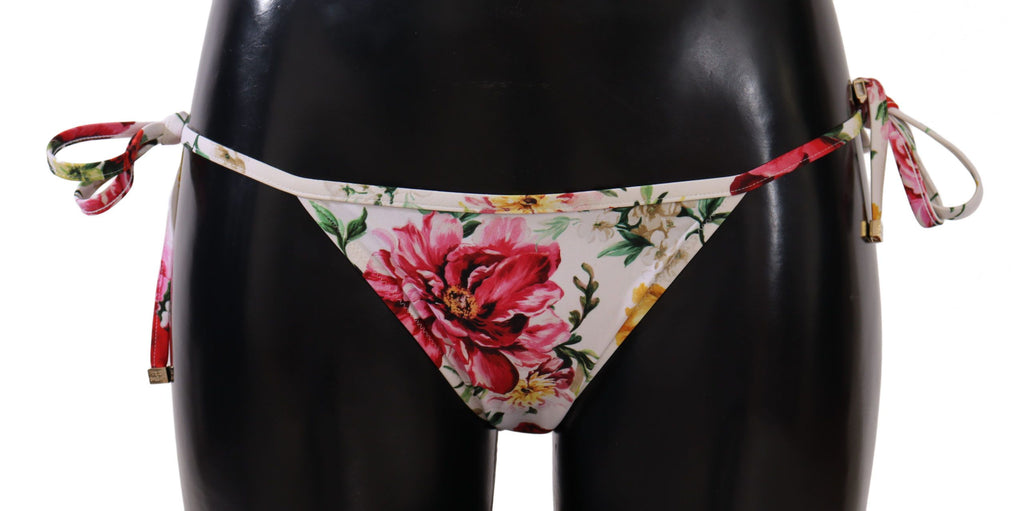 White Floral Print Bikini Bottom Swimwear - it1-xs