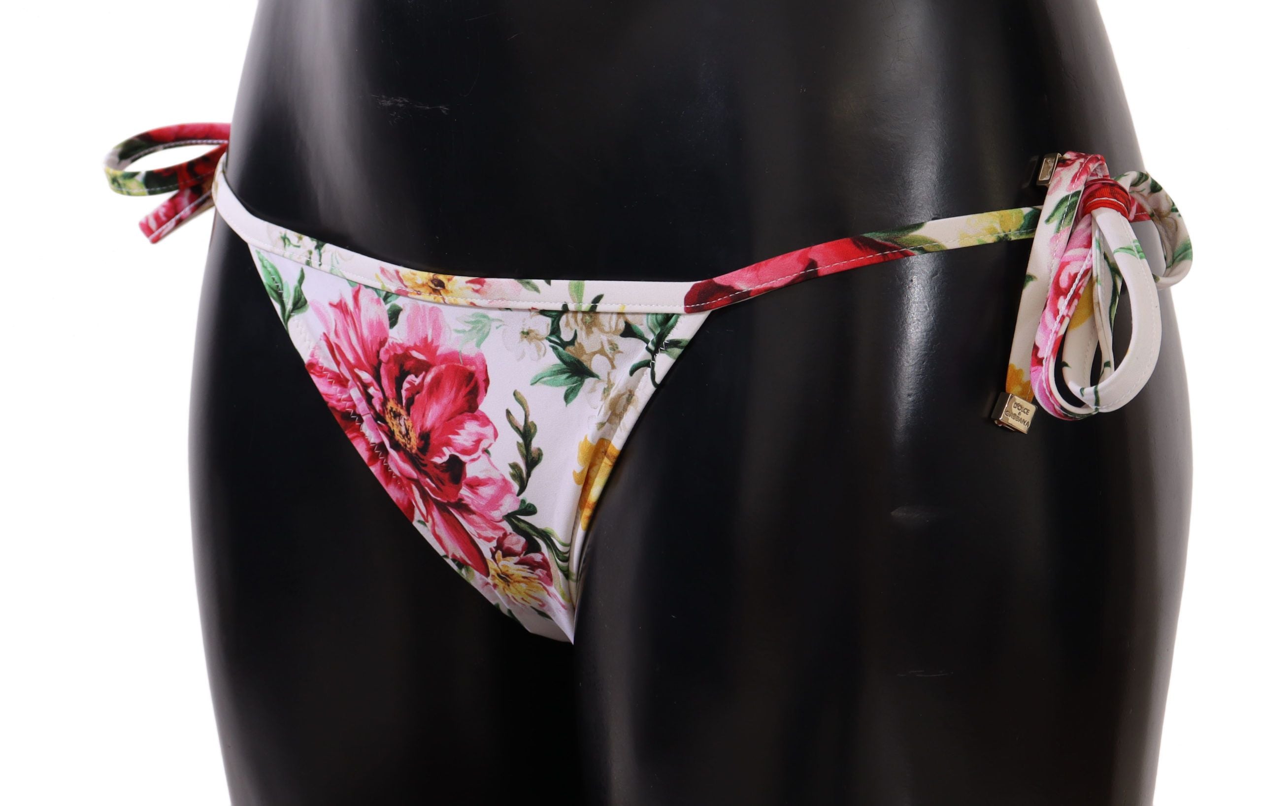 White Floral Print Bikini Bottom Swimwear - it1-xs