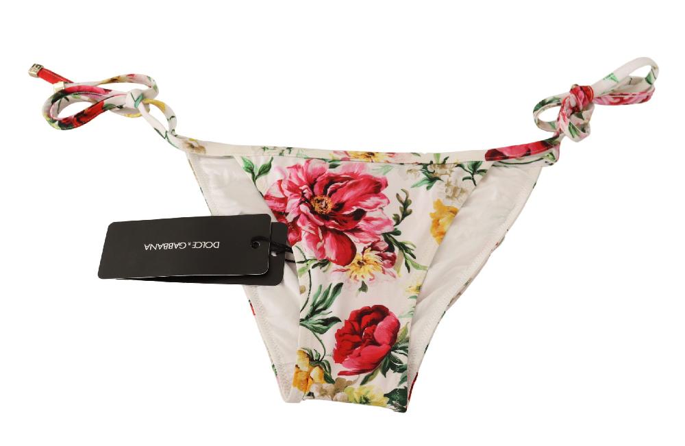 White Floral Print Bikini Bottom Swimwear - it1-xs