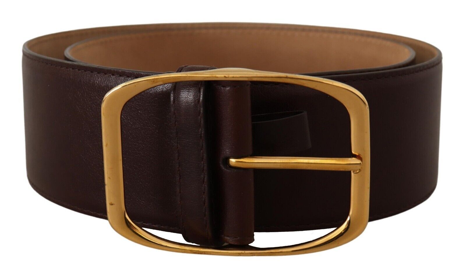 Dark Brown Leather Gold Metal Buckle Belt - 75-cm-30-inches