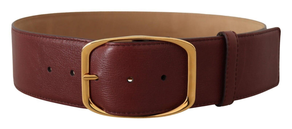 Maroon Leather Gold Metal Square Buckle Belt - 75-cm-30-inches