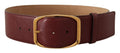 Maroon Leather Gold Metal Square Buckle Belt - 75-cm-30-inches
