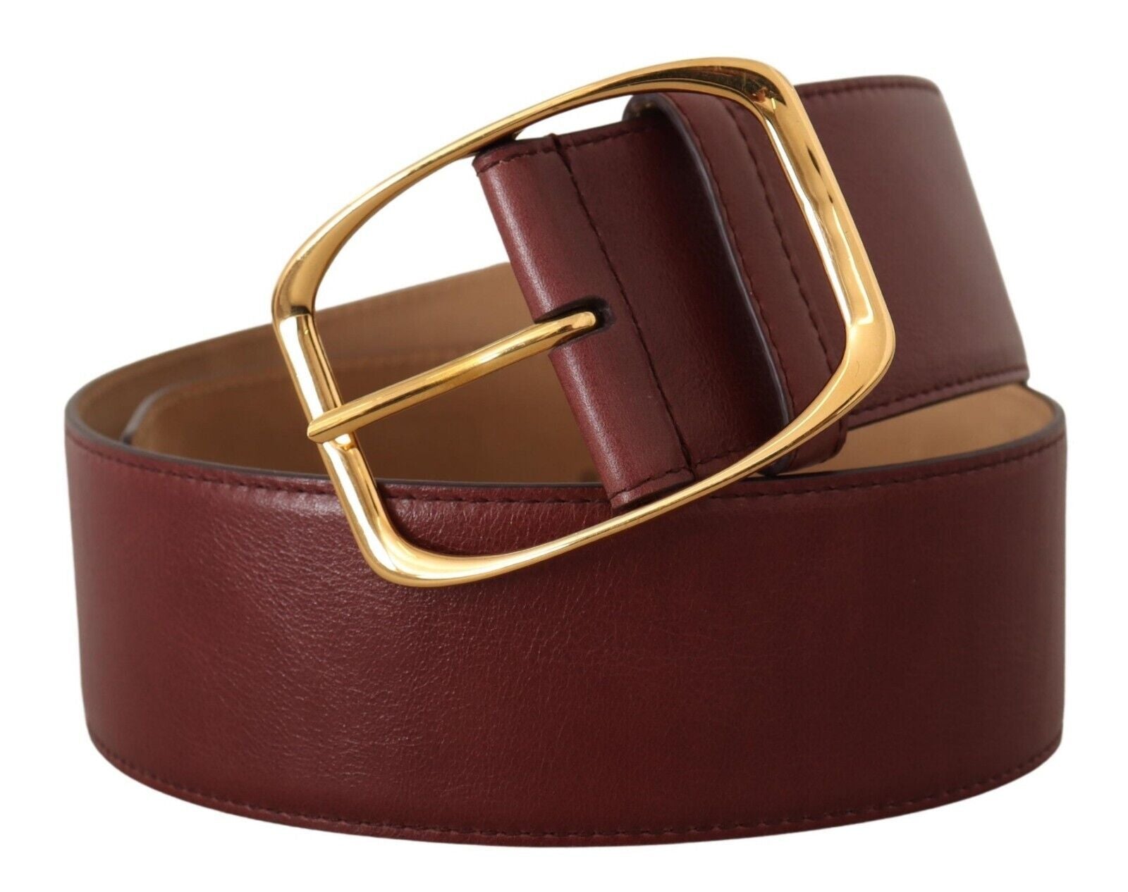 Maroon Leather Gold Metal Square Buckle Belt - 75-cm-30-inches