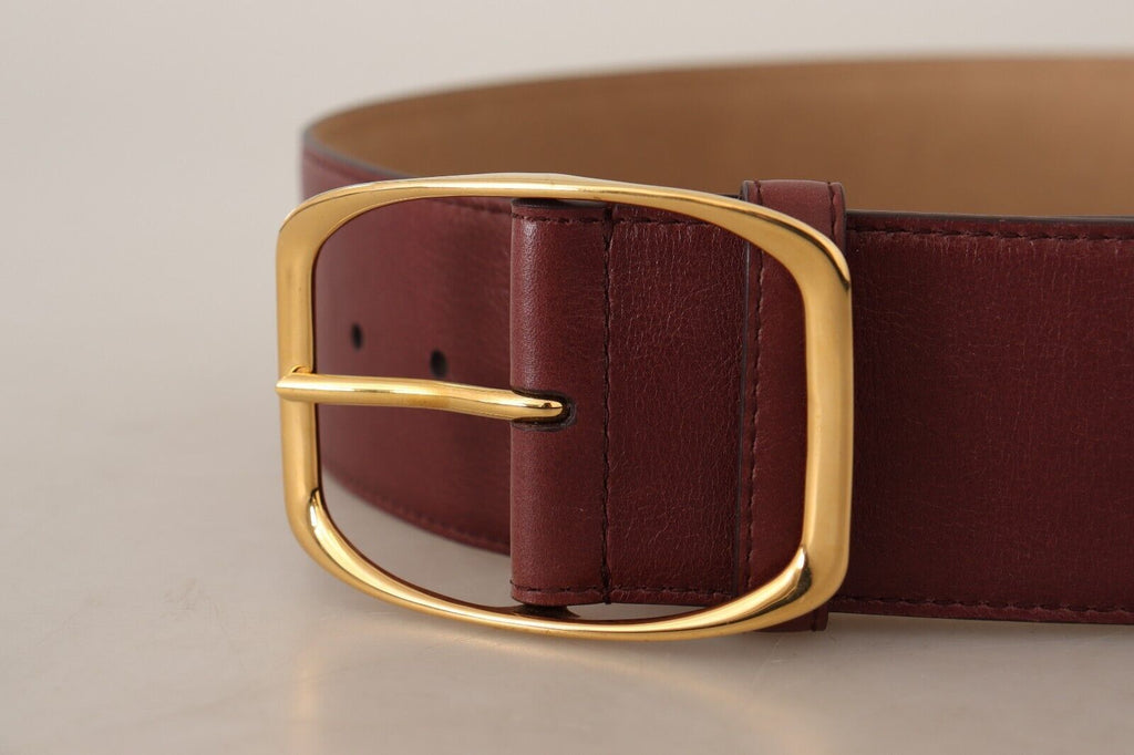 Maroon Leather Gold Metal Square Buckle Belt - 75-cm-30-inches