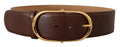 Brown Leather Gold Metal Oval Buckle Belt - 75-cm-30-inches