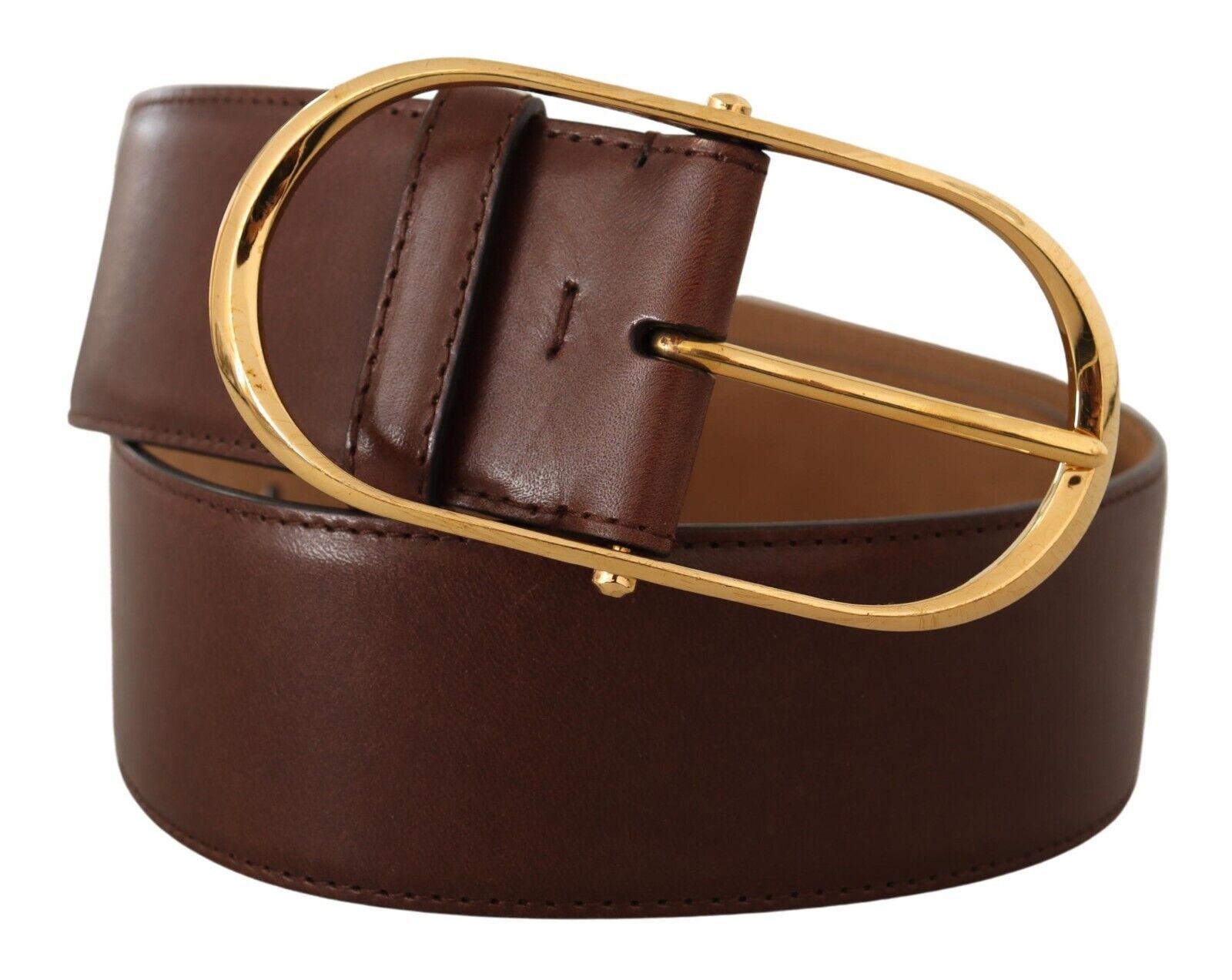 Brown Leather Gold Metal Oval Buckle Belt - 75-cm-30-inches