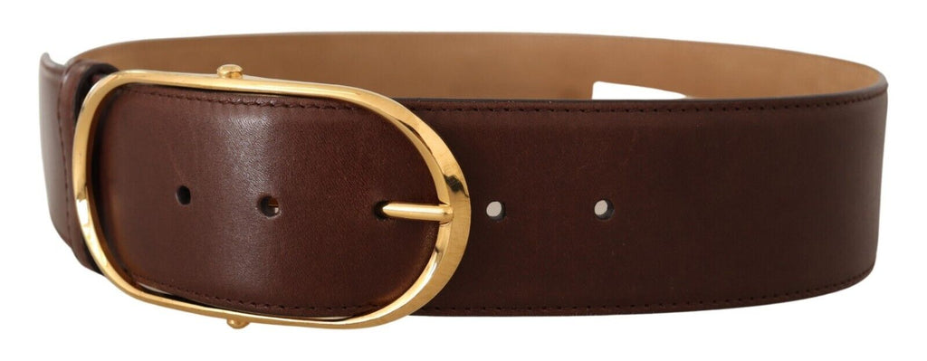 Brown Leather Gold Metal Oval Buckle Belt - 75-cm-30-inches