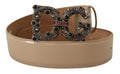 Beige Leather Silver Logo Buckle Amore Belt - 75-cm-30-inches