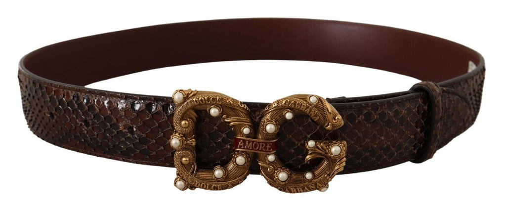 Brown Exotic Leather Logo Buckle Amore Belt - 75-cm-30-inches