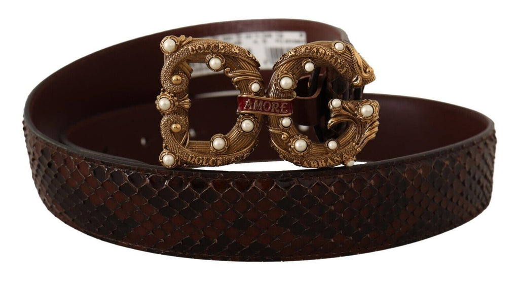 Brown Exotic Leather Logo Buckle Amore Belt - 75-cm-30-inches