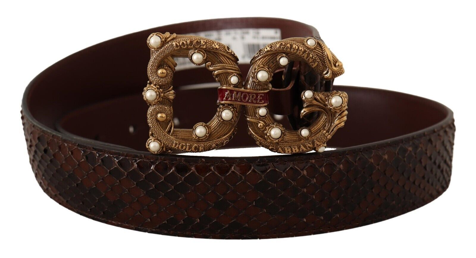 Brown Exotic Leather Logo Buckle Amore Belt - 75-cm-30-inches