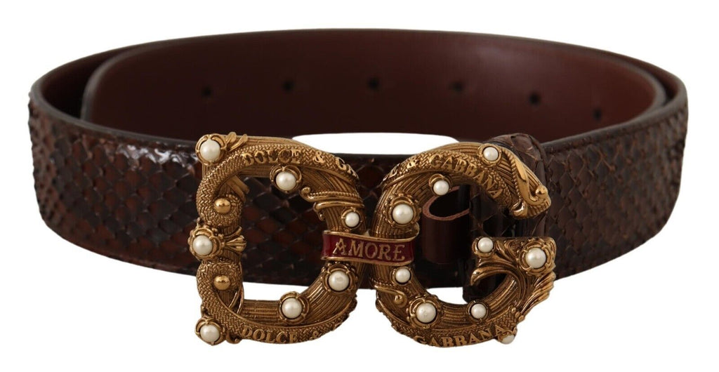 Brown Exotic Leather Logo Buckle Amore Belt - 75-cm-30-inches