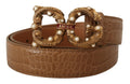Brown Crocodile Pattern Leather Logo Amore  Belt - 75-cm-30-inches
