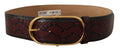 Red Exotic Leather Gold Oval Buckle Belt - 75-cm-30-inches