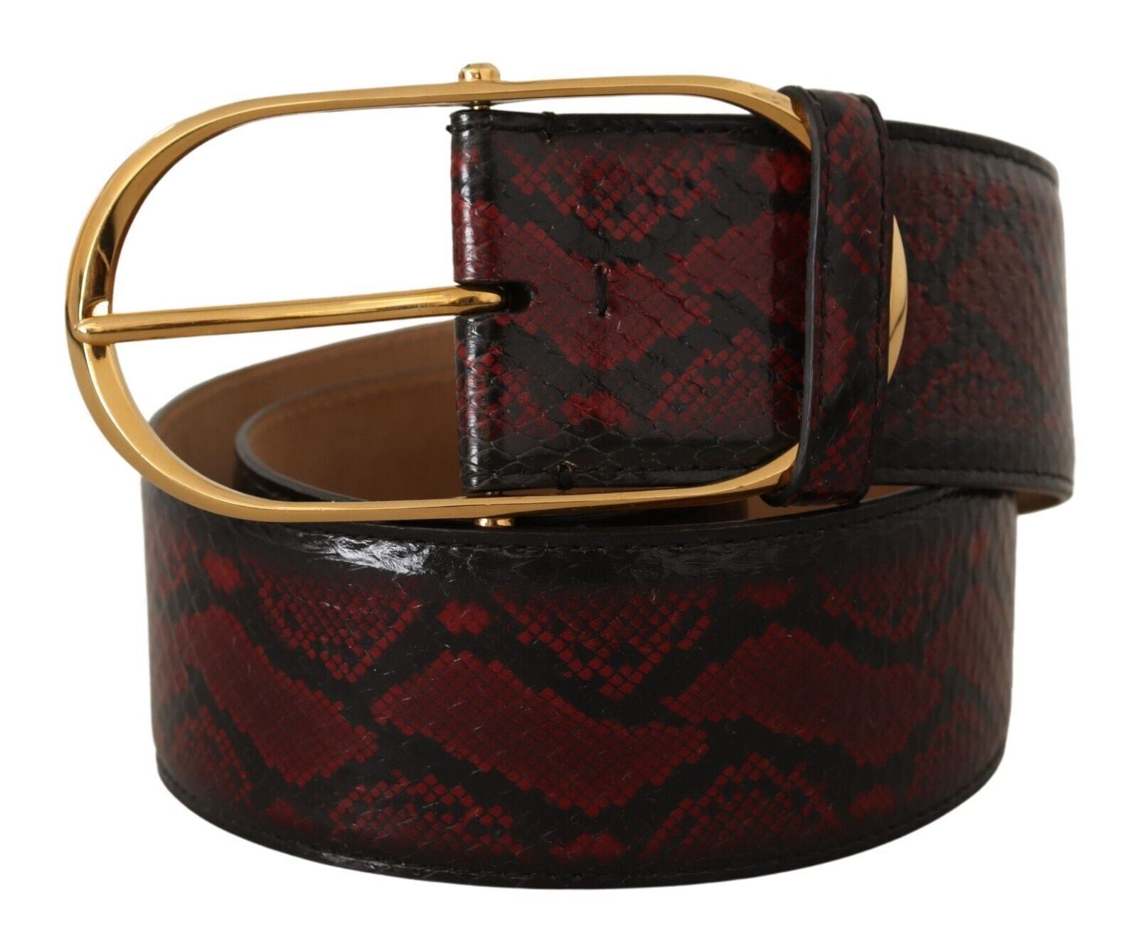 Red Exotic Leather Gold Oval Buckle Belt - 75-cm-30-inches
