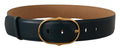 Blue Leather Gold Metal Oval Buckle Belt - 75-cm-30-inches