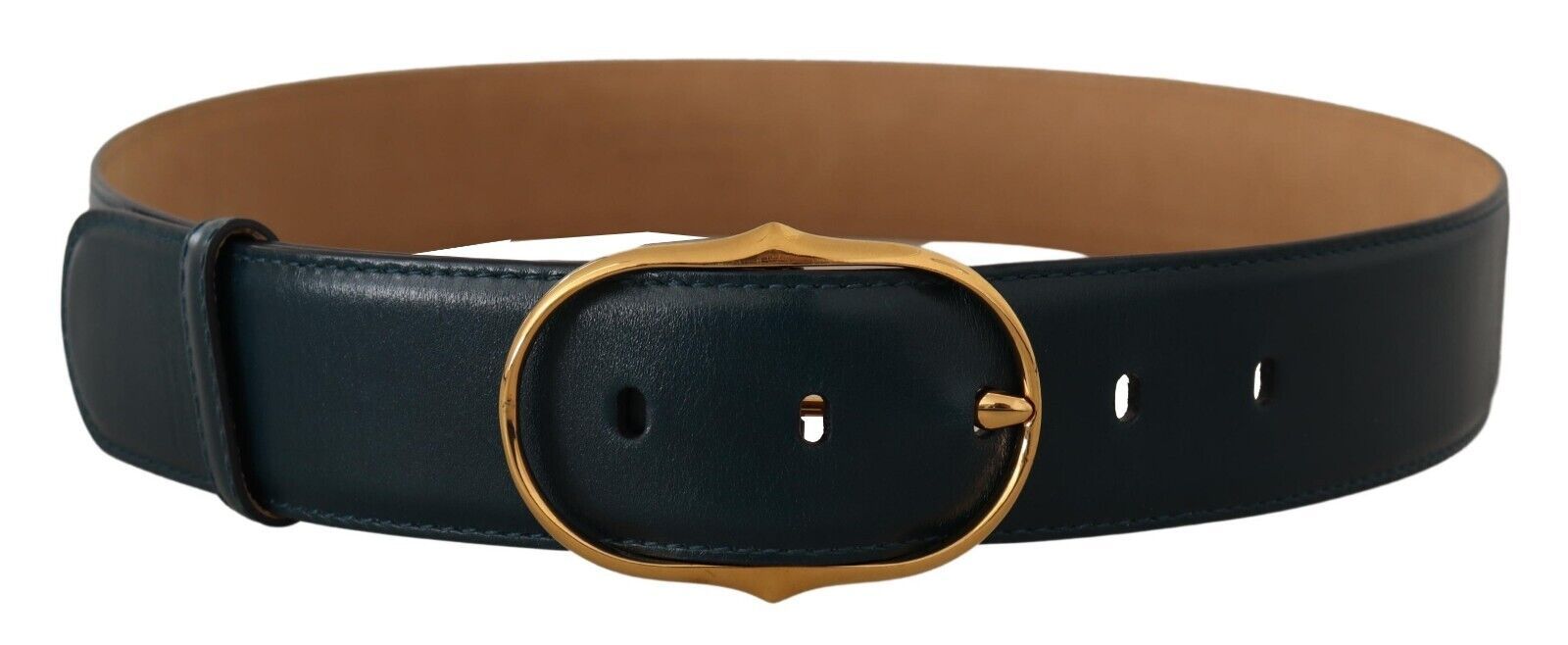 Blue Leather Gold Metal Oval Buckle Belt - 75-cm-30-inches