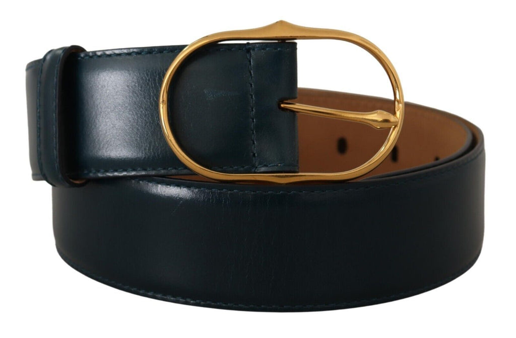 Blue Leather Gold Metal Oval Buckle Belt - 75-cm-30-inches