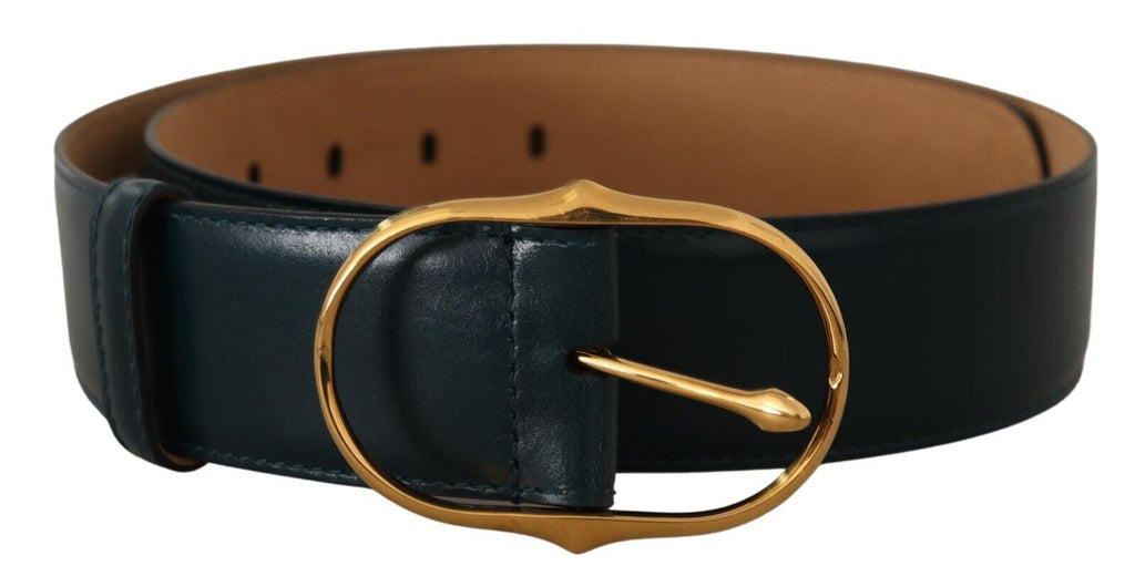 Blue Leather Gold Metal Oval Buckle Belt - 75-cm-30-inches