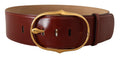 Maroon Leather Gold Metal Oval Buckle Belt - 75-cm-30-inches