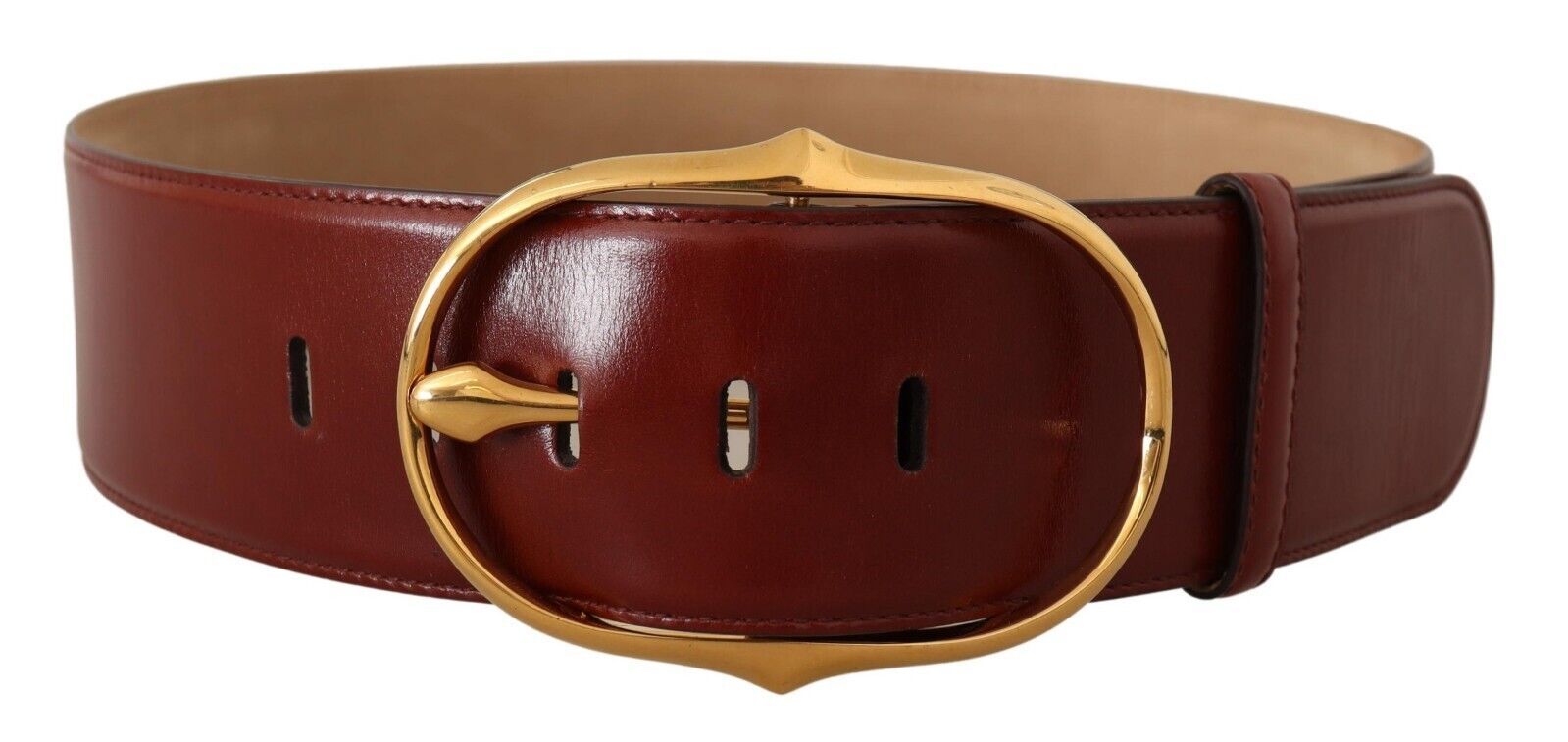 Maroon Leather Gold Metal Oval Buckle Belt - 75-cm-30-inches