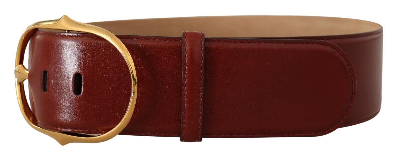 Maroon Leather Gold Metal Oval Buckle Belt - 75-cm-30-inches