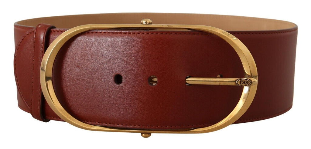 Maroon Leather Gold Metal Oval Buckle Belt - 75-cm-30-inches