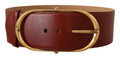 Maroon Leather Gold Metal Oval Buckle Belt - 75-cm-30-inches