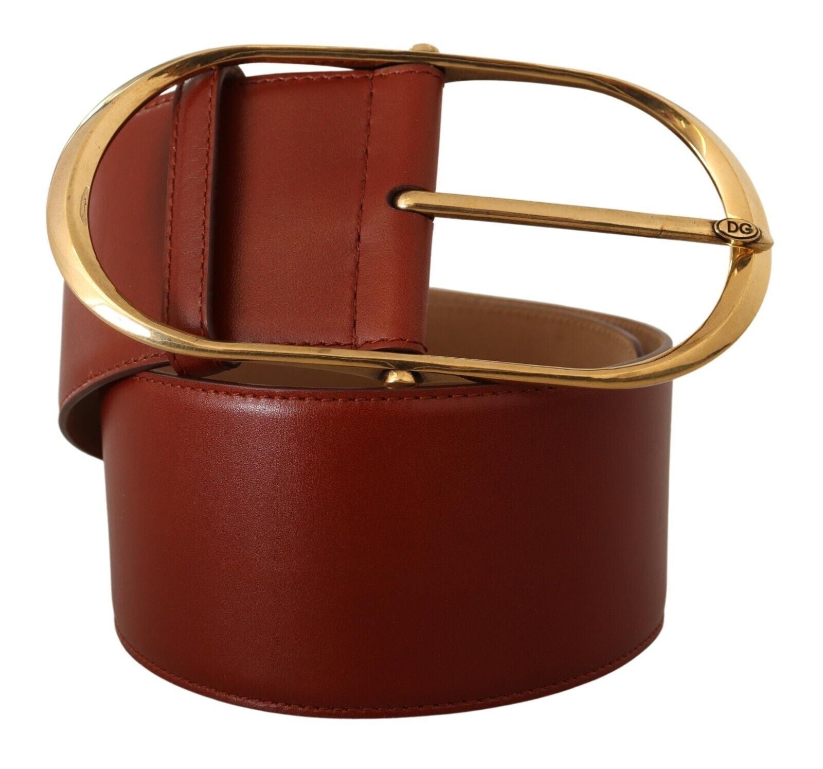 Maroon Leather Gold Metal Oval Buckle Belt - 75-cm-30-inches
