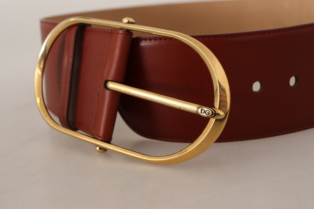 Maroon Leather Gold Metal Oval Buckle Belt - 75-cm-30-inches