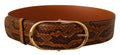 Brown Exotic Leather Gold Oval Buckle Belt - 80-cm-32-inches