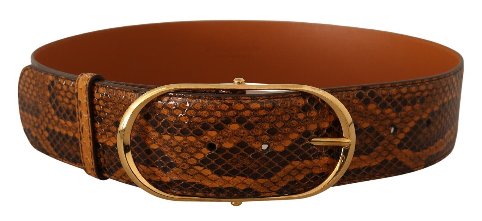 Brown Exotic Leather Gold Oval Buckle Belt - 80-cm-32-inches