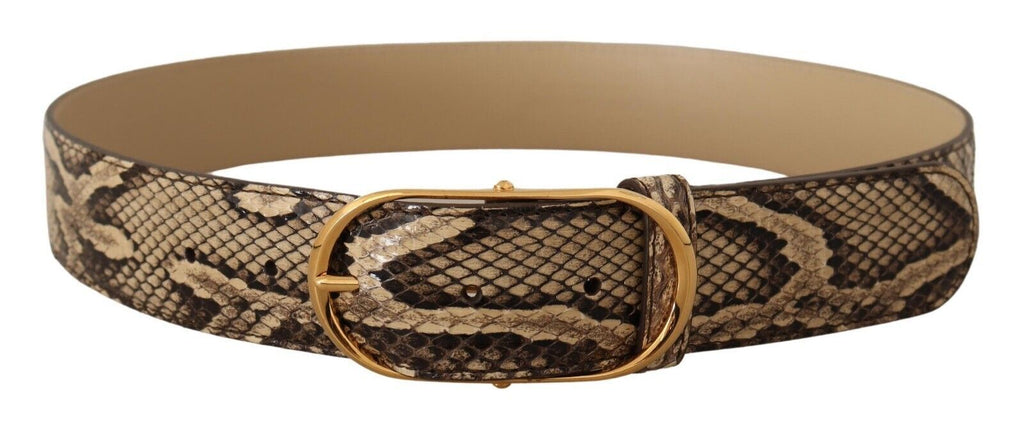 Brown Exotic Leather Gold Oval Buckle Belt - 75-cm-30-inches