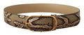 Brown Exotic Leather Gold Oval Buckle Belt - 75-cm-30-inches